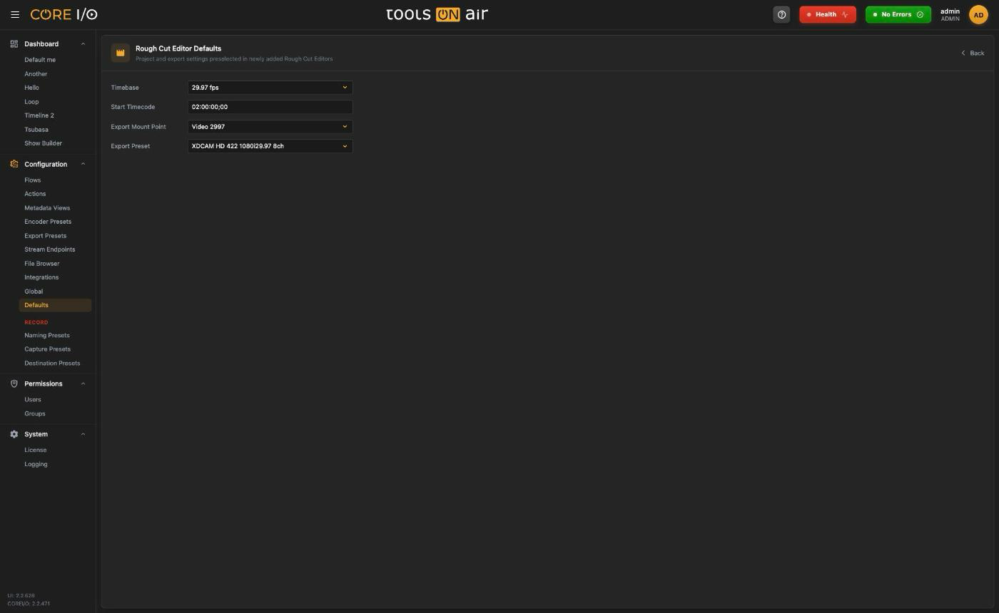 Rough Cut Editor defaults