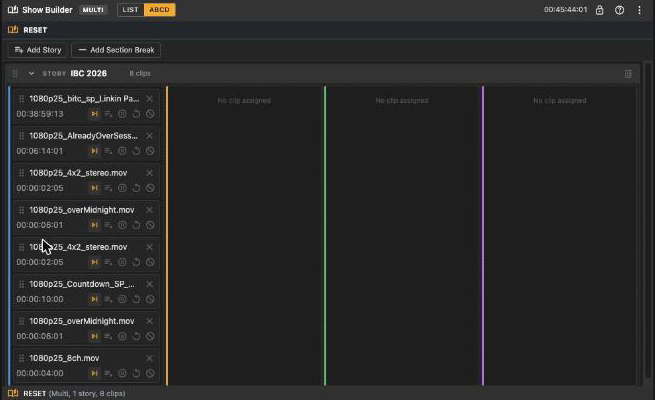 Show Builder layout with a Multi show