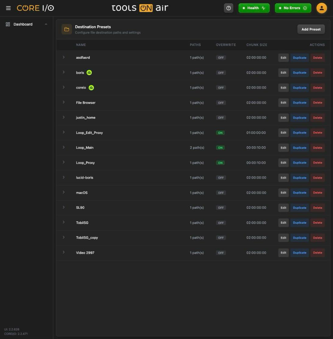 Destination Presets - Opening the page interface