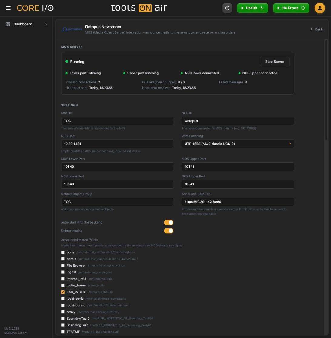 Octopus MOS server and settings