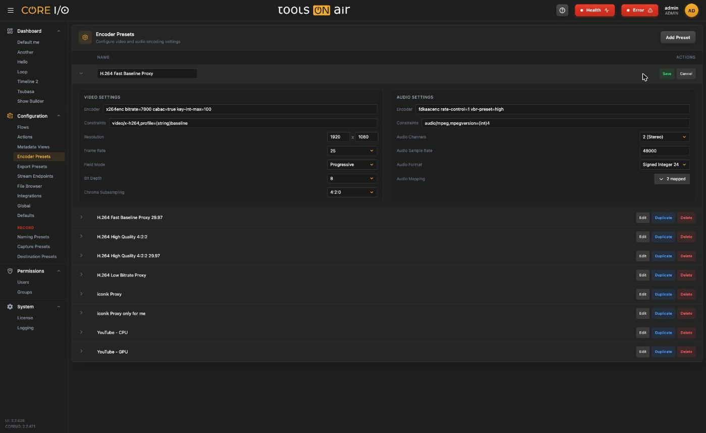 Encoder preset in edit mode