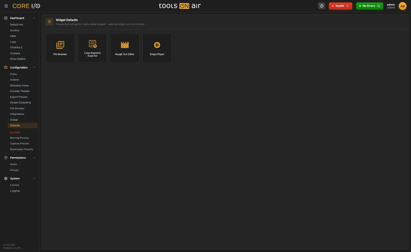Widget Defaults overview tiles