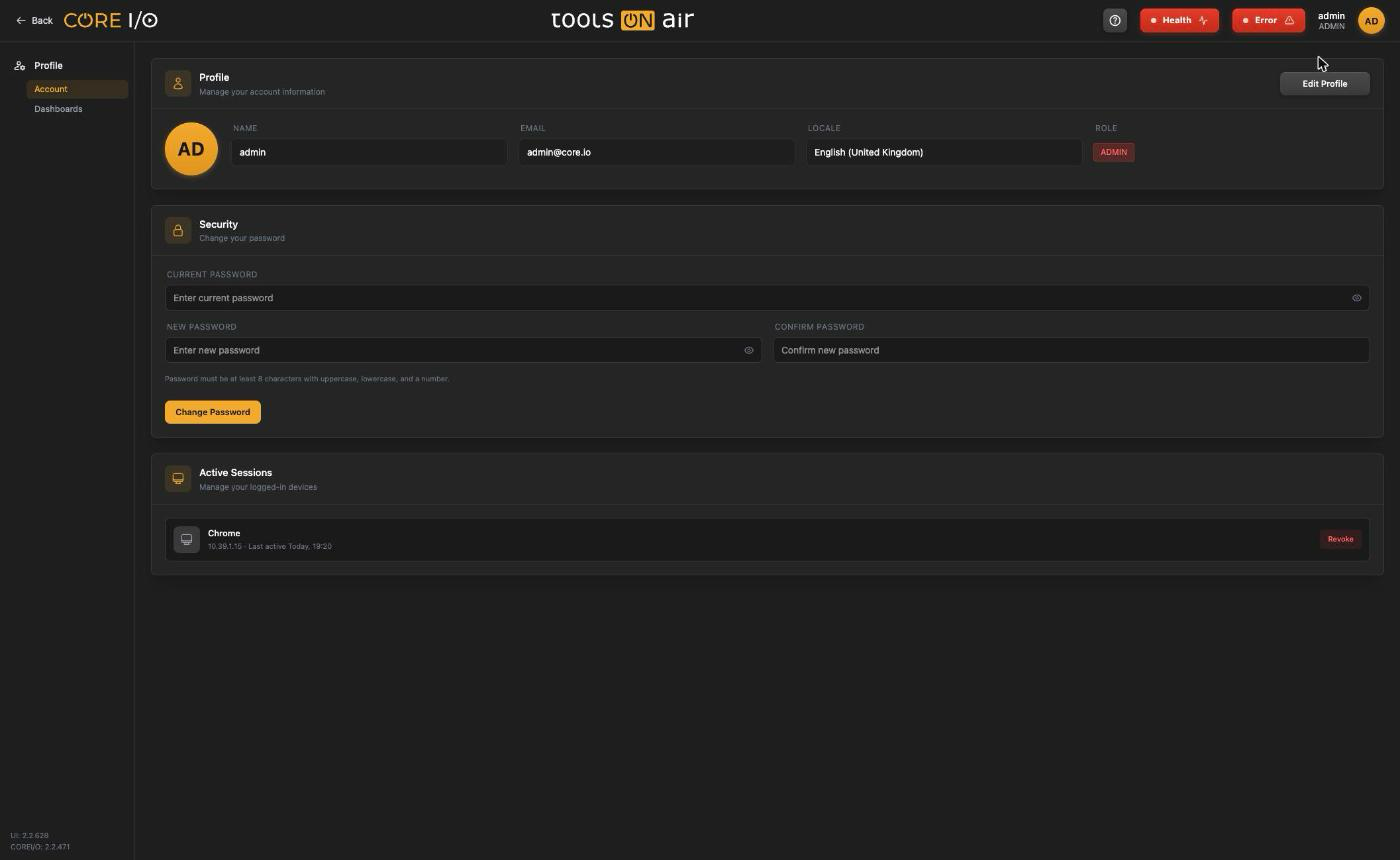 Profile card with account information