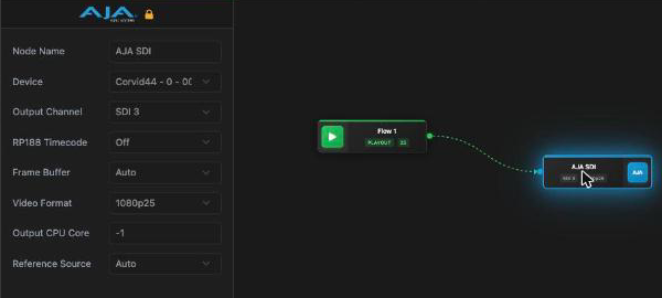 AJA/SDI output node settings in the inspector