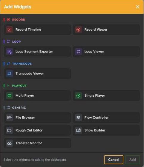 Dashboards and Widgets - Adding widgets interface