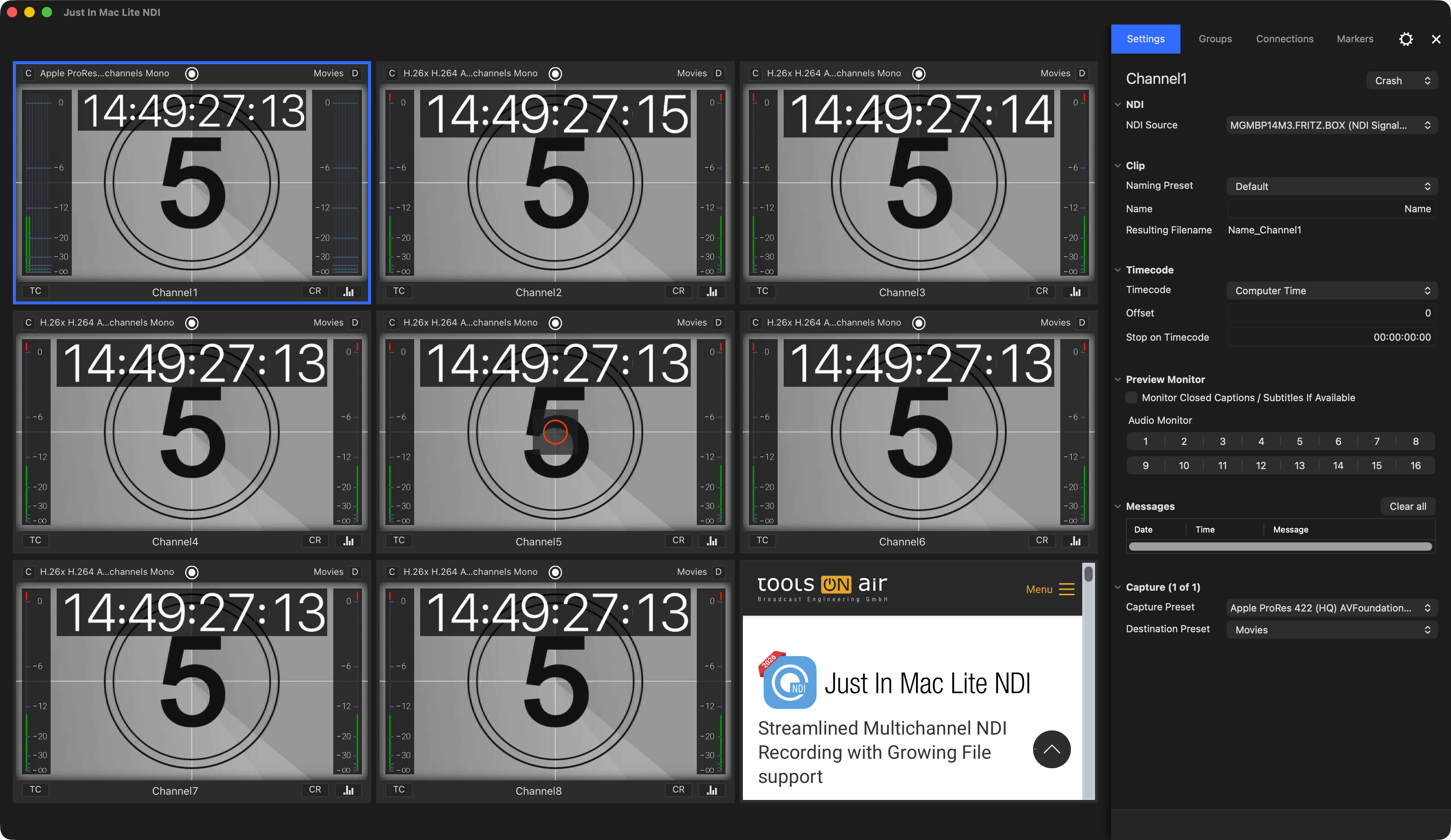 Just In Mac Lite NDI 2026 user interface