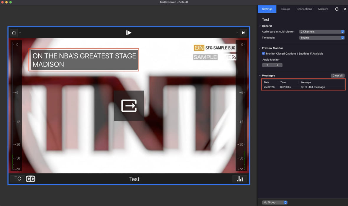 Live caption, subtitle, SCTE-104, and timecode monitoring