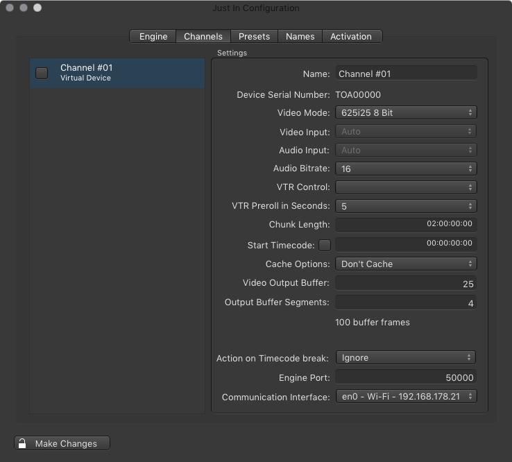 Preferences: Channels Tab (Just In v2.0) screenshot 1