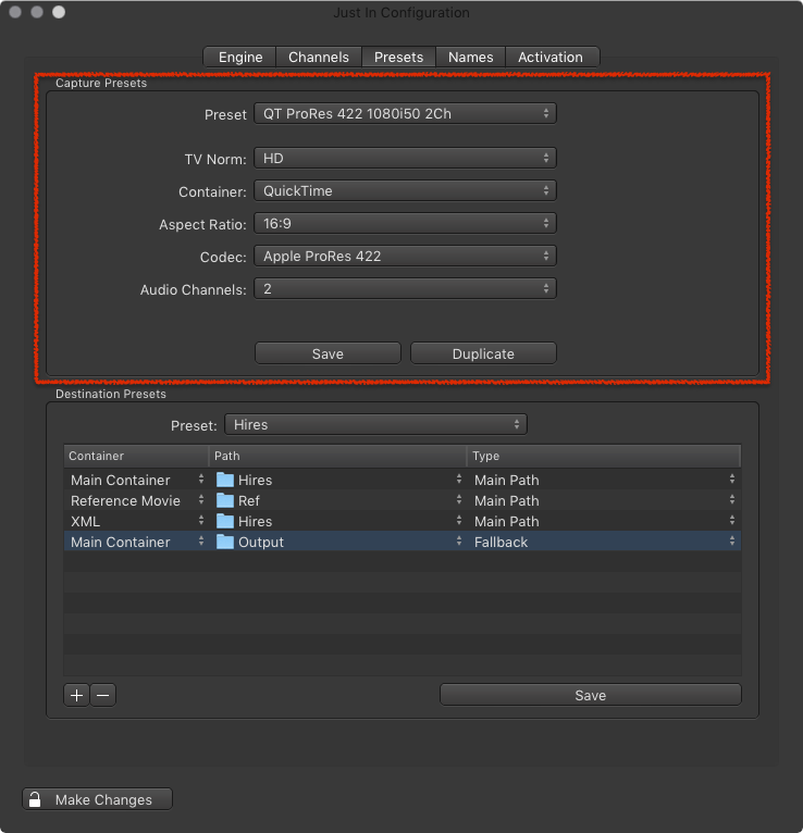 8. Capture & Destination Presets (Just In Engine Mac v3.0) screenshot 1