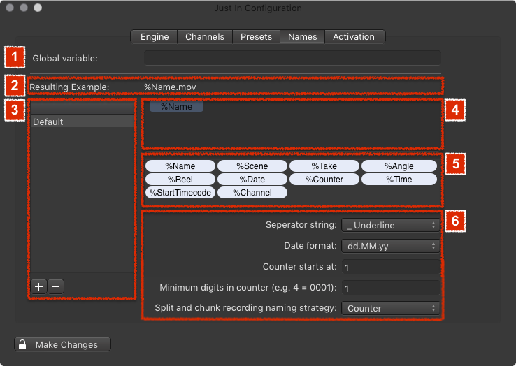 Naming Presets (Just In Engine Mac v3.5) screenshot 1