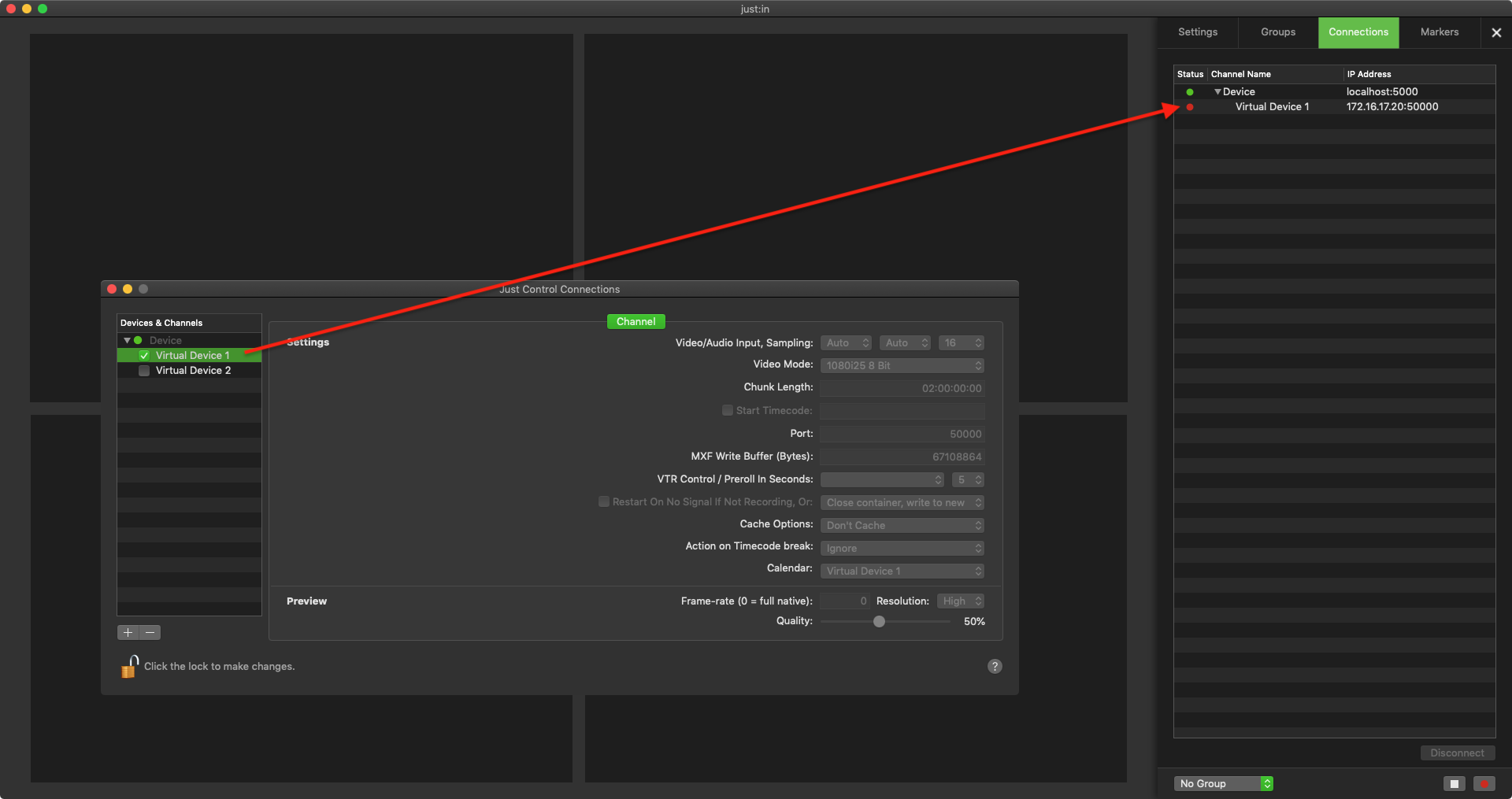 Connections Tab and Configuration Panel Correlation screenshot