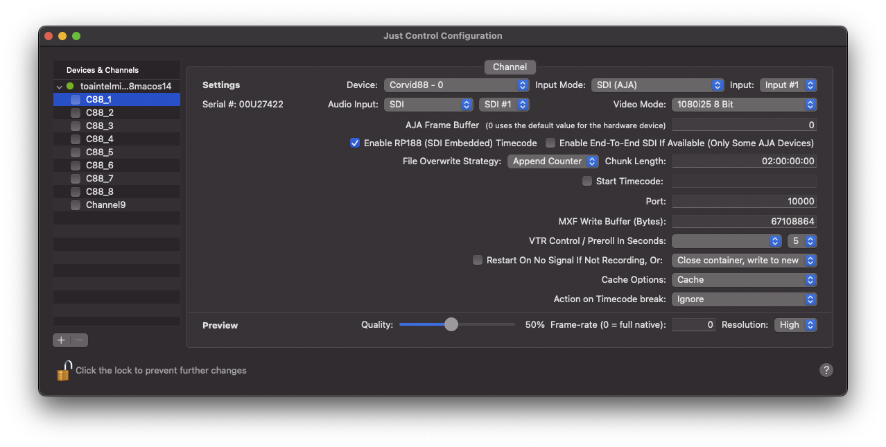Channel Settings AJA v.6.1 screenshot 2