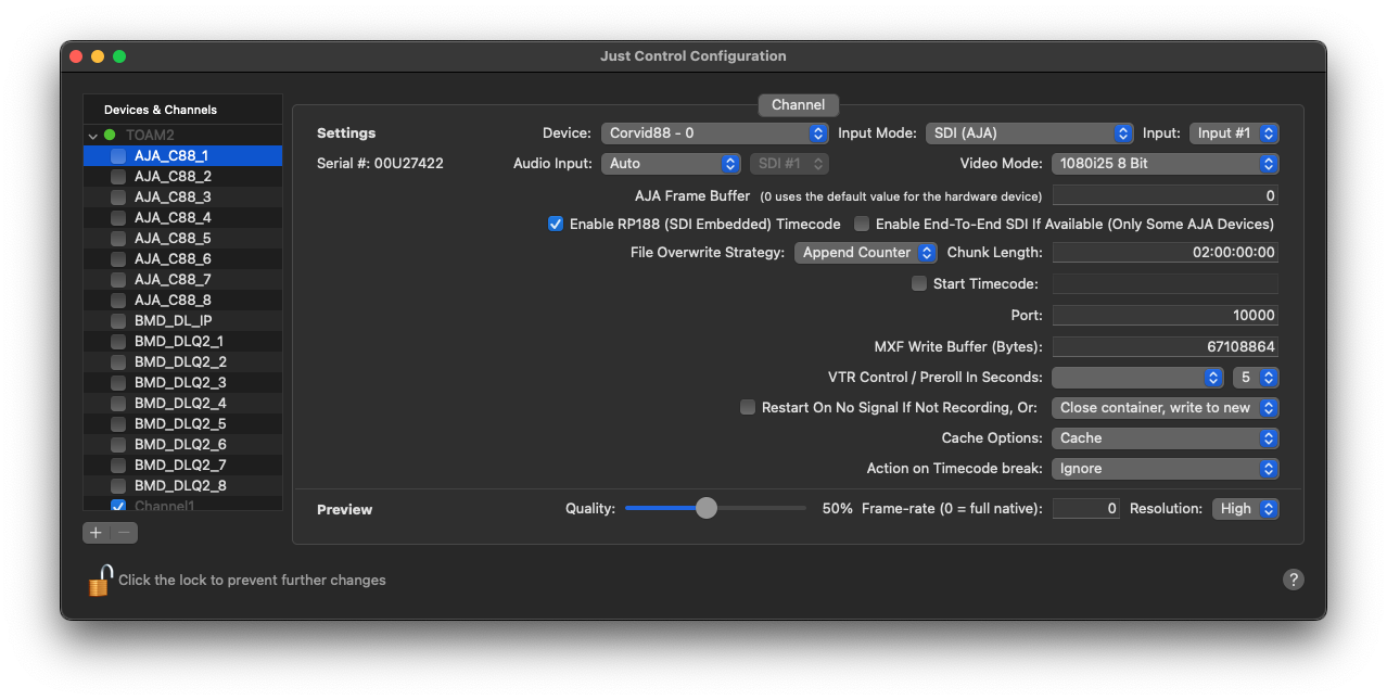 Channel Settings AJA v.6.1 screenshot 1