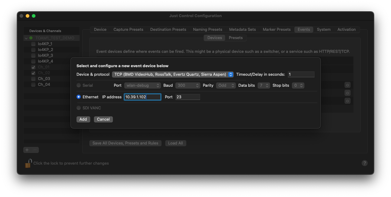 BMD HyperDeck Event Presets v.6.1 screenshot 2