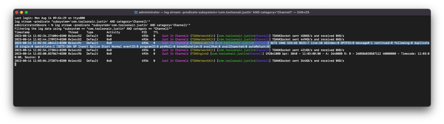 SCTE Logging v.6.5 screenshot
