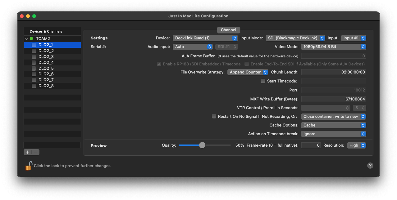 Channel Settings Blackmagic Design v.6.0 screenshot