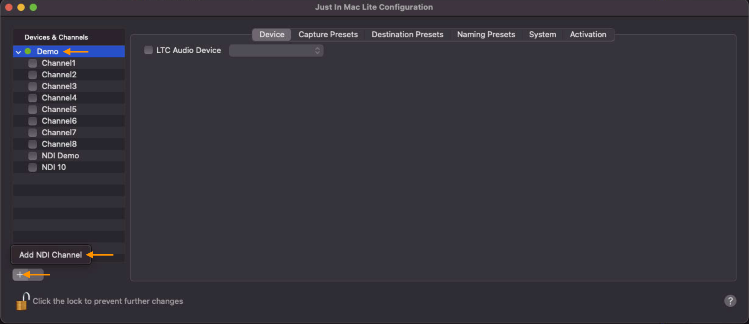 Channel Settings NDI® v.6.x screenshot 2