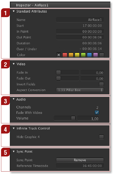 5.11 Inspector: Standard Attributes, Video & Audio screenshot