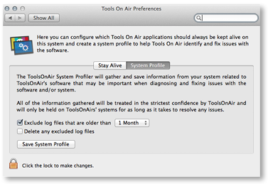 14.3 TOA Preference Pane: System Profile screenshot