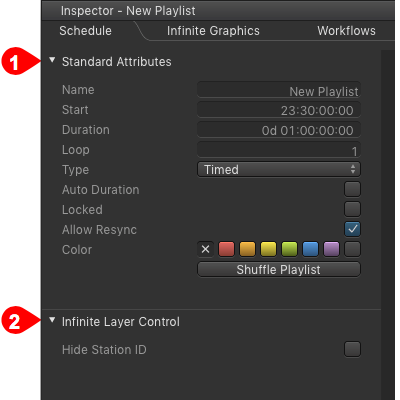 5.14 Inspector: Playlists Specific Attributes (v2.0) screenshot