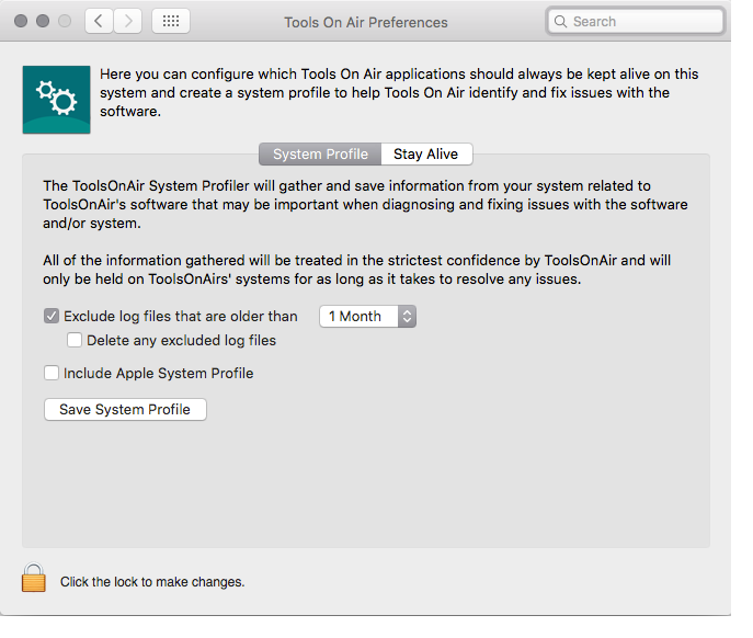 14.3 TOA Preference Pane: System Profile (v2.0) screenshot