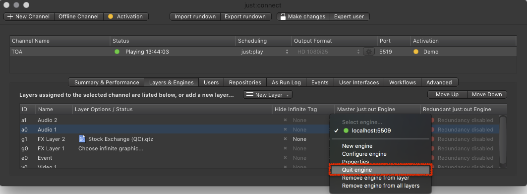 13.15 Quitting or Deleting an Engine (v2.5) screenshot 1