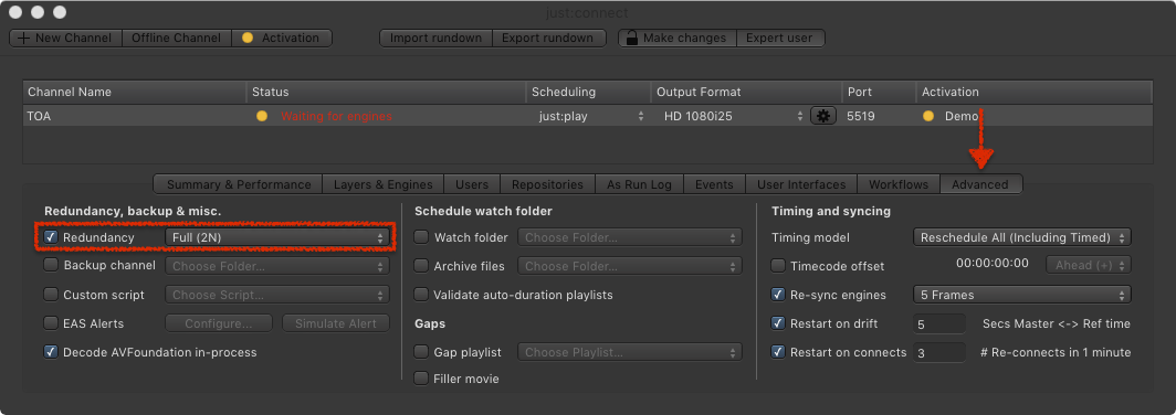 13.17 Assigning an Engine to a Channel with Redundancy (v2.5) screenshot 1