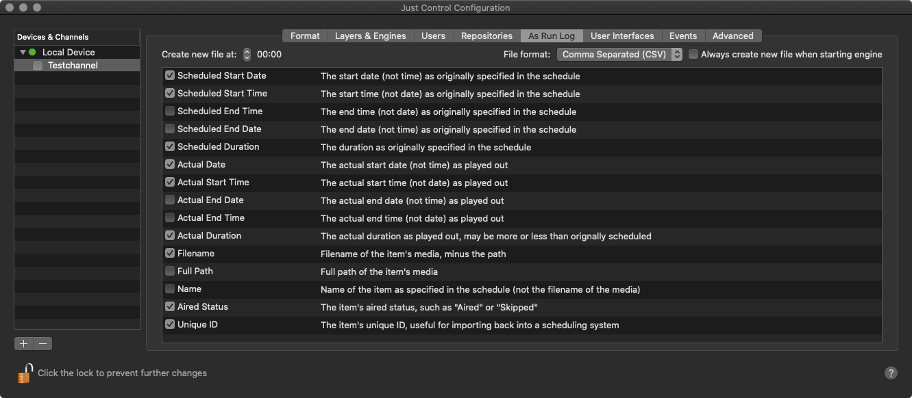 13.18 Configuring the 'As Run Log' File (v3.0) screenshot 2