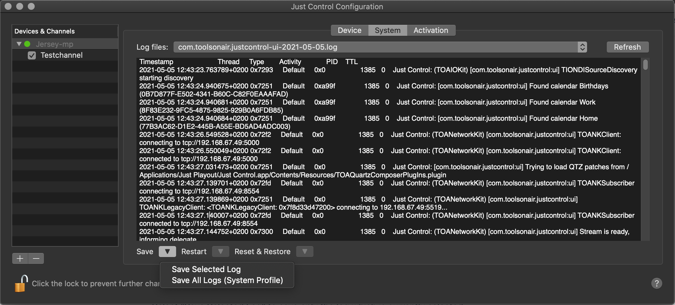 12.2 Device - System Tab - TOA System Profile (v.4.x) screenshot