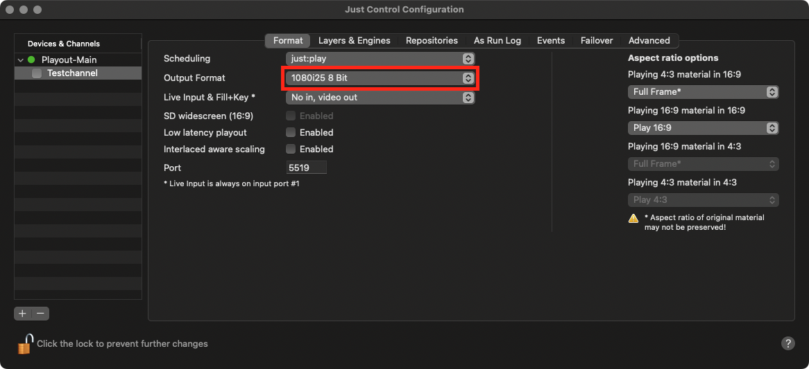 13.5 Changing the Output Format of a Channel (v.4.x) screenshot 1
