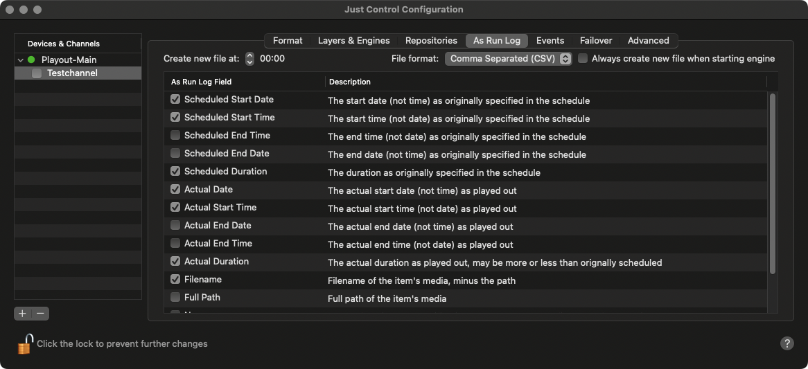 13.17 Configuring the 'As Run Log' File (v.4.x) screenshot 2