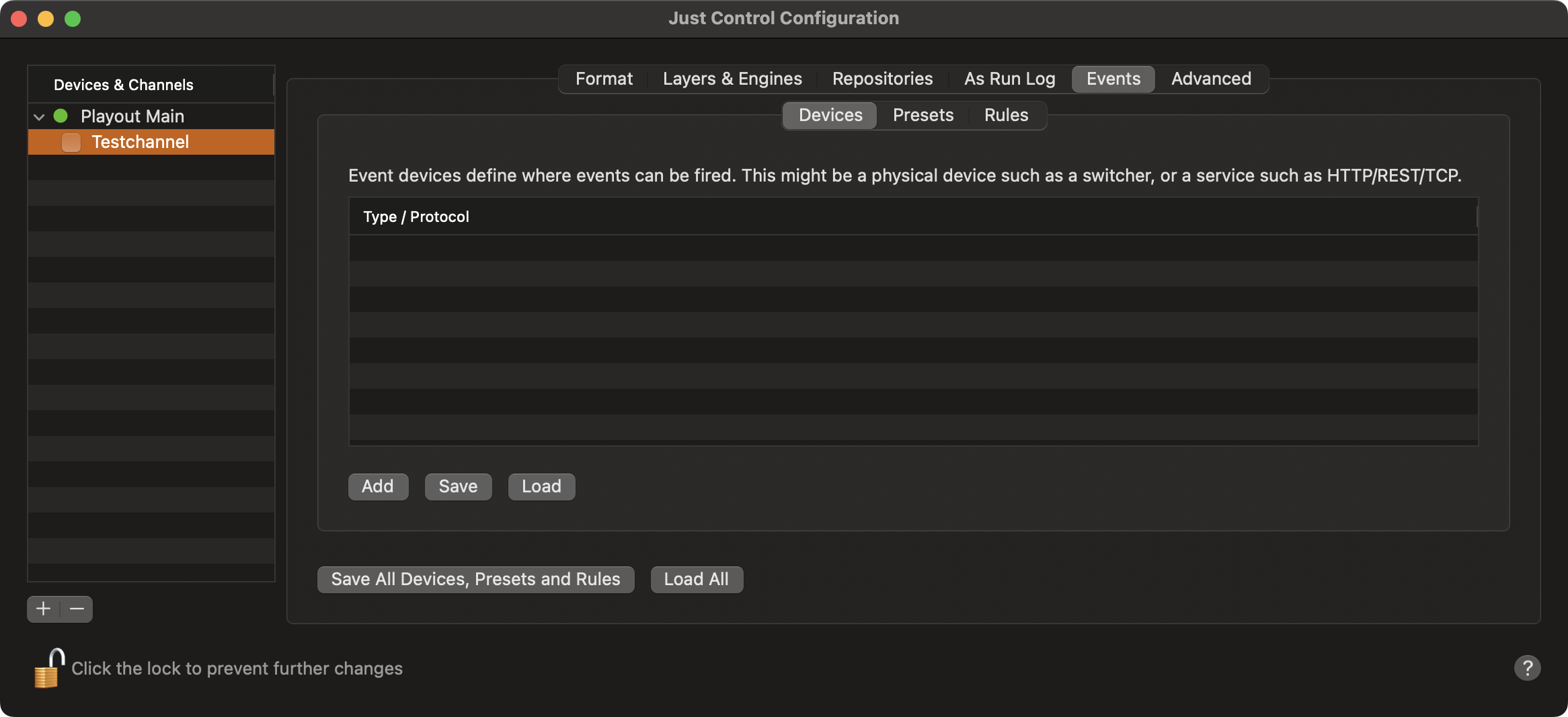 12.8 Channel - Events Tab (v.5.x) screenshot