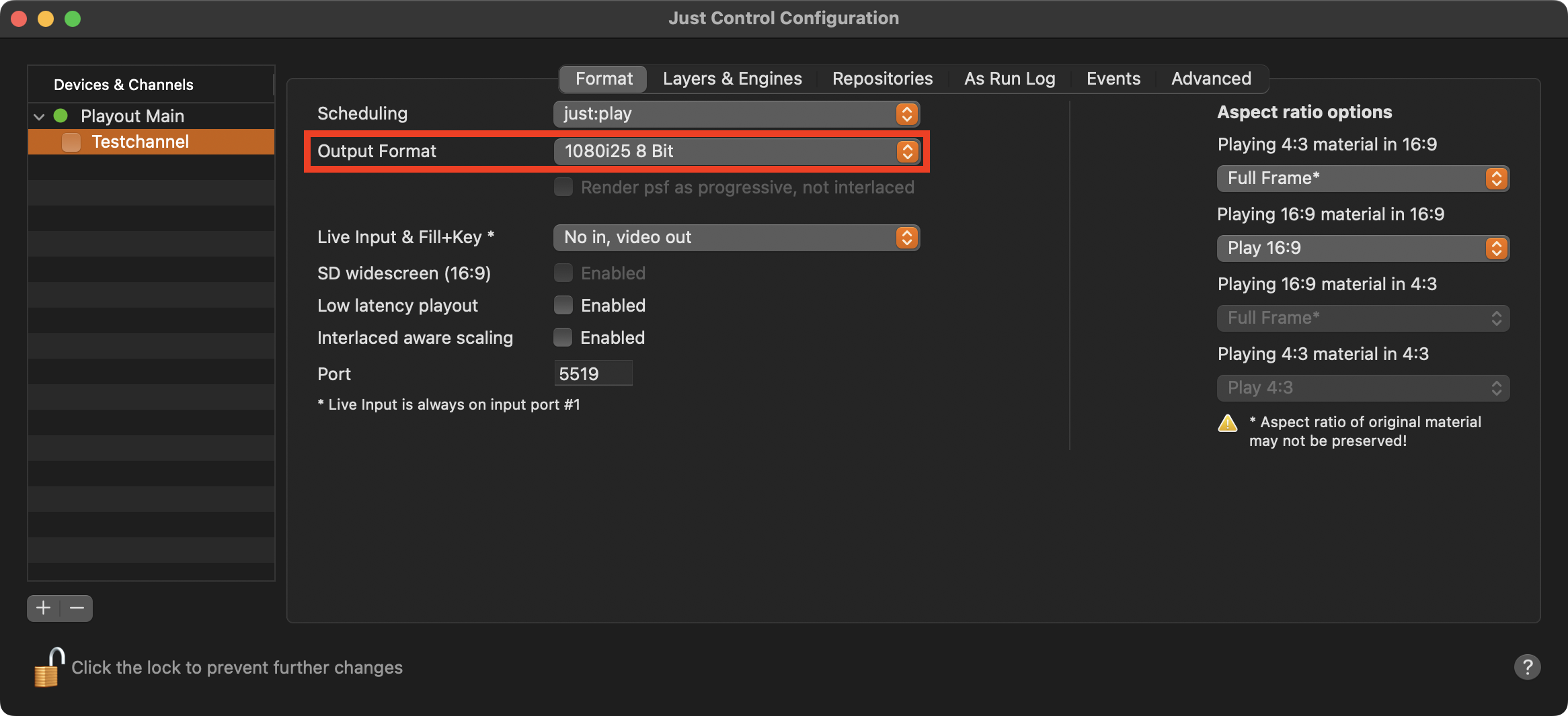 13.5 Changing the Output Format of a Channel (v.5.x) screenshot 1