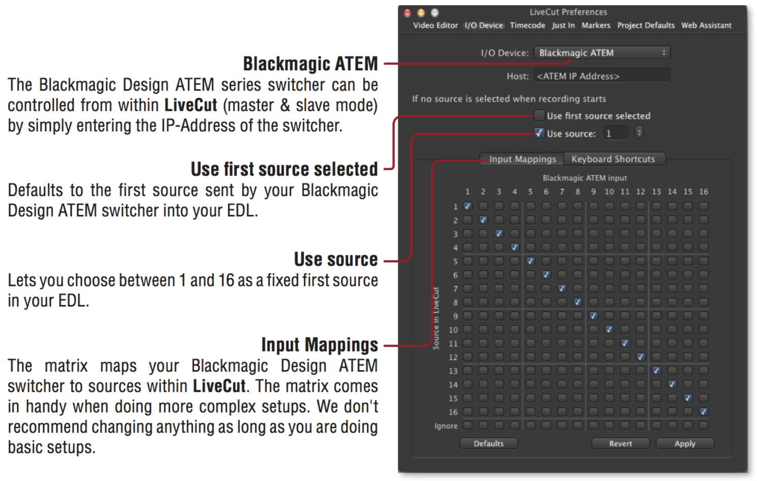 6.5 I/O Device With Blackmagic ATEM: Input Mappings screenshot